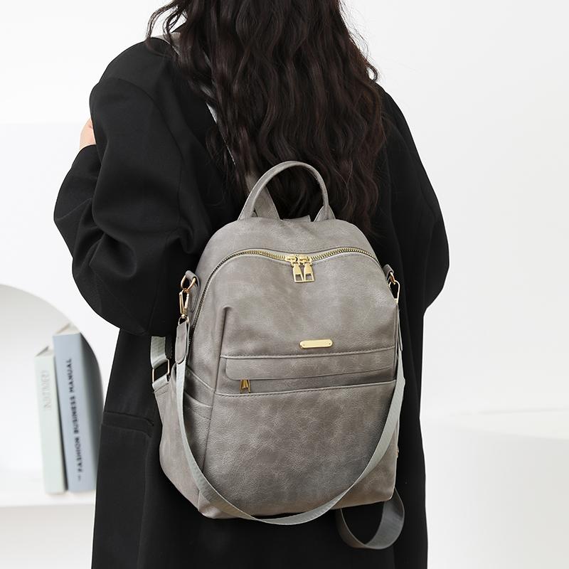 Women's Large Capacity Backpack Soft Leather Student Schoolbag Travel Backpack Multifunctional Shoulder Bag