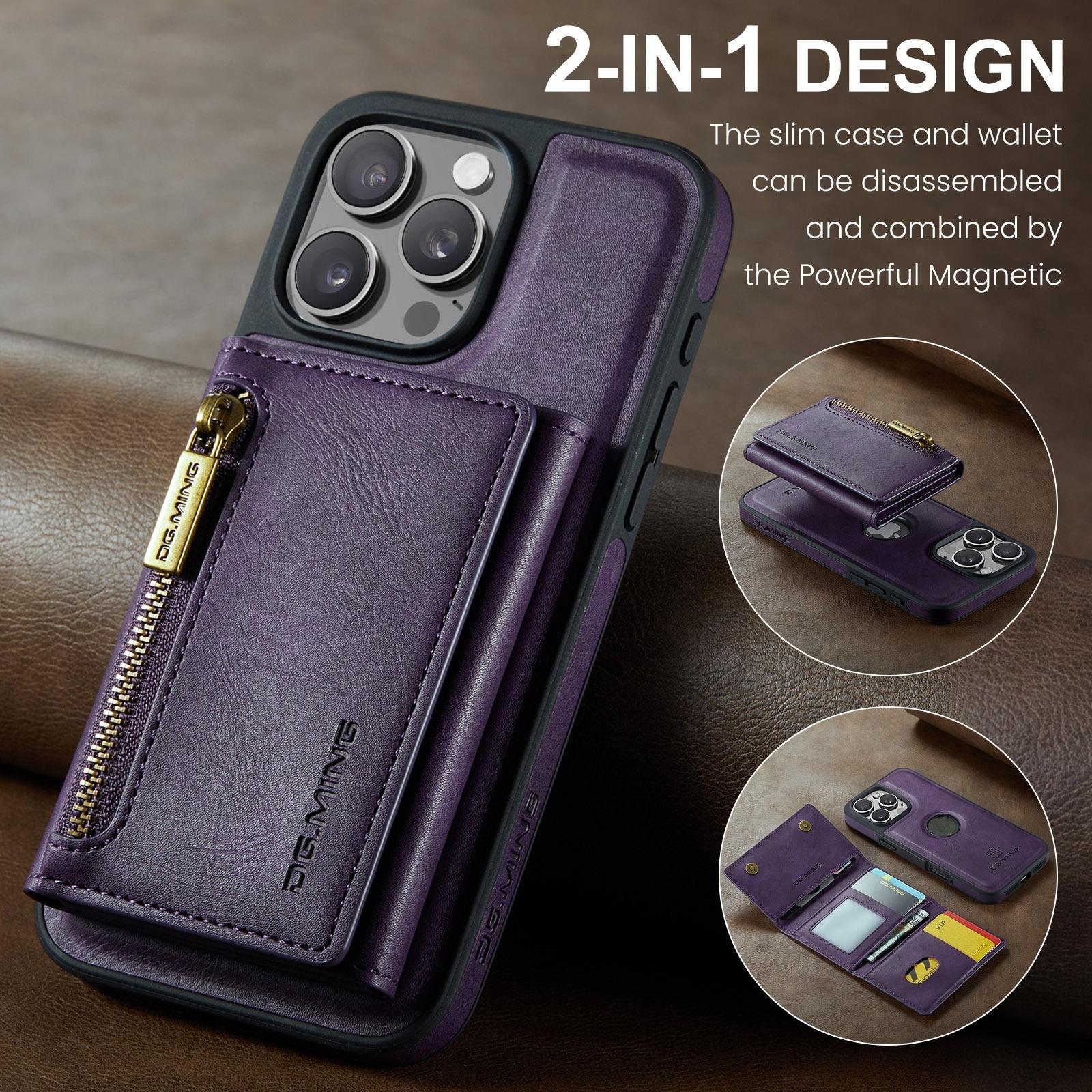 

Leather Phone Case for iPhone 16 pro Max 16E 17 Air 15 plus 14 13 12 11 2 in 1 Magnetic RFID Blocking Zipper Card Holder Wallet iPhone Air фиолетовый