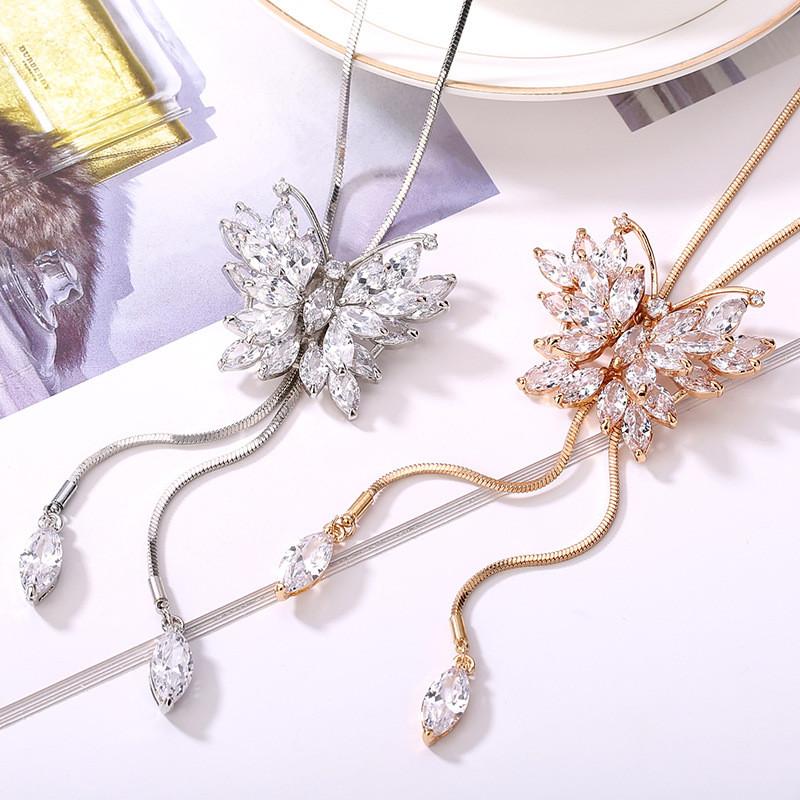 Unique Necklace Long With Dazzling Crystal Zircon Butterfly Perfect For Any Occasion