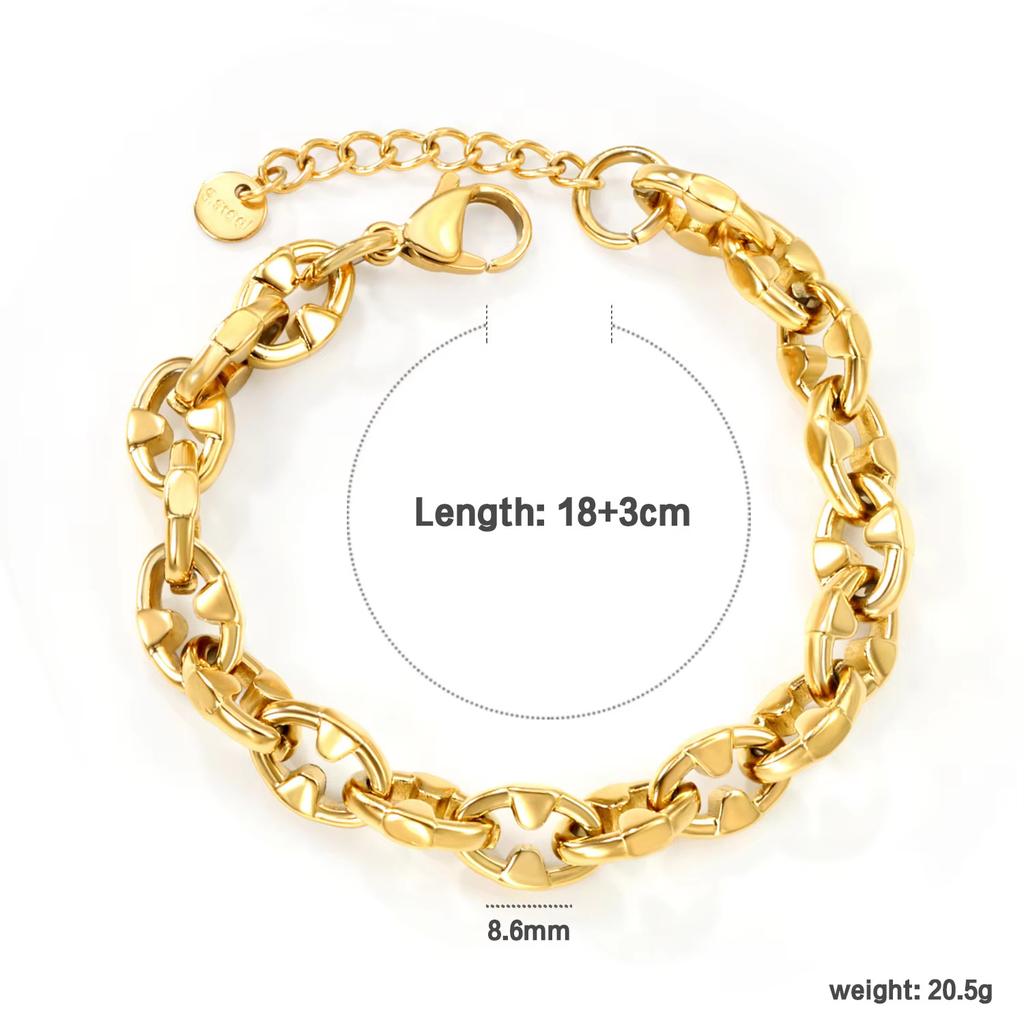 Stainless Steel Bracelet Metal Thick Chain 18K Gold Plated Bracelet Jewelry
