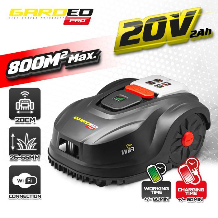 Robot Lawn Mower - GARDEO - GRO20V20WIFI-2A - 20V - 800m² - Programmable Wifi