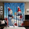 2pcs Set HD Christmas Gift Snowman Decoration Curtain Blue Tie Digital Printed Curtain Home Decoration Style Decoration Livin