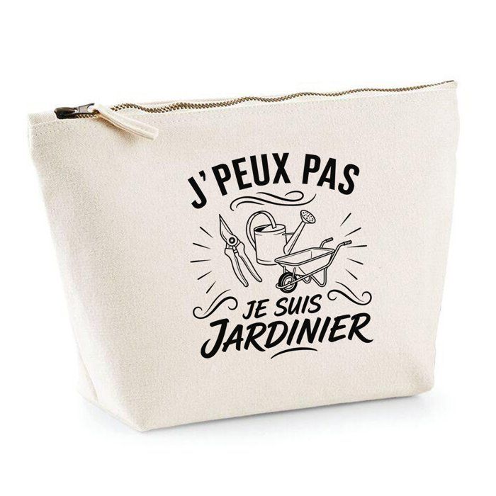 Trousse de Toilette - PLANETEE - J’peux pas je suis Jardinier - Beige 100% coton - 3 L - Zip métal