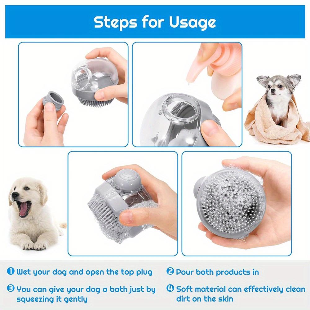 Dog Bath Scrubber Brush Pet Grooming Soft Massage Cleaning Comb Suitable for Long Short Hair Dog/Cat Showers with Soap Dispenser