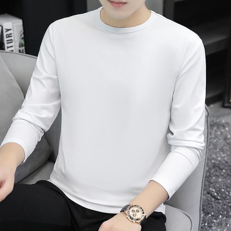 Men's Long Sleeve T-shirt New Spring Autumn Crew Neck Solid Color Casual Slim Fit Basic Tops