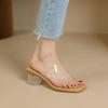Transparent high-heeled thick-heeled women's cool slippers 2025 summer new crystal high-heeled shoes fairy style word with sandals