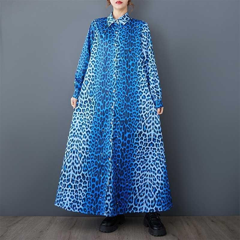 Loose Literary Big Size Fashion Leopard Print Mid-length Temperament Casual Dresses