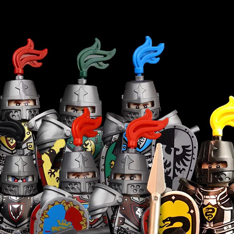 Medieval Soldier Knight Figure MOC Building Block Green Dragon Castle Infantry Orcs Pirate Roman Cavalry Weapons Toys Gifts D122