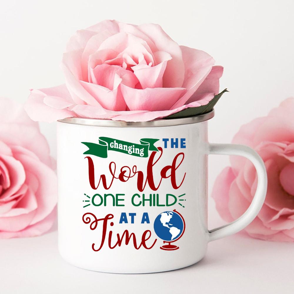 Camping Mug Coffee Teacher Change The World Print Mugs Personalized Gift Original Breakfast Cups to Sublimate Stainless Cup Beer
