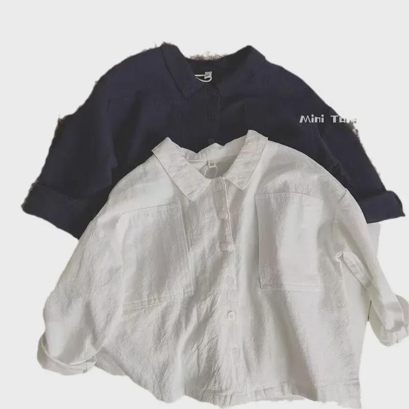 Camisa de manga murciélago estilo japonés retro para niños - Algodón y lino, primavera/otoño, ropa de abrigo para bebé niño