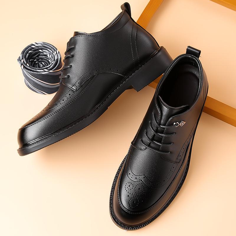 

Autumn Winter Leather Velvet High-top Brogue Shoes for Men Designer Platform Men s Dress Shoes Fashion Soft-soled Men Ankle Boot 44