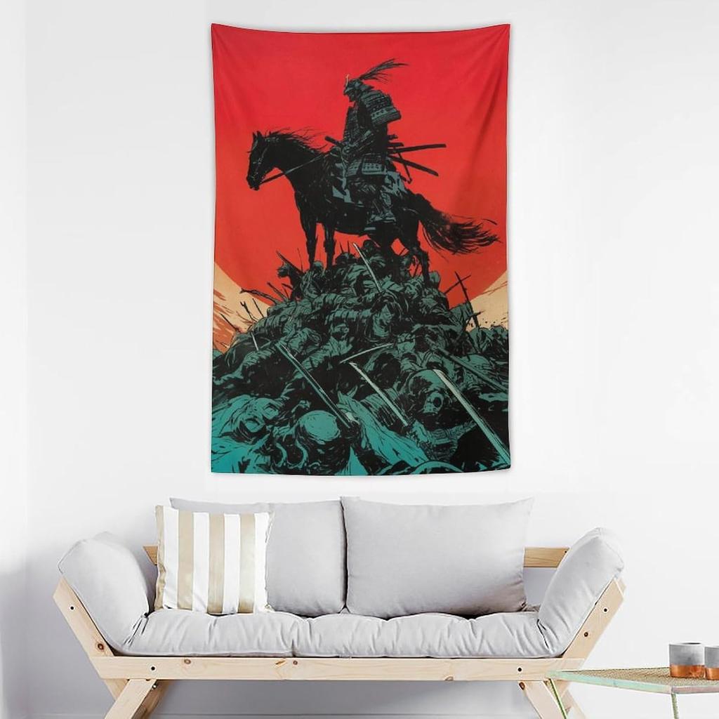 Hanging Tapestry Aesthetic Japanese Samurai Anime Battle Horse Wall Tapestry for Bedroom Living Room Wall Art Aesthetic Decor