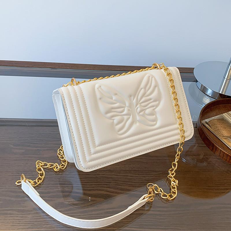 

Trendy Street Style Pu Leather Square Bag With Embossed Butterfly Chain 2024 Summer білий