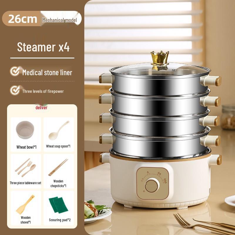 Wielofunkcyjny parowar elektryczny: Stal nierdzewna, Trójwarstwowy, Minutnik, do gotowania na parze, gotowania i duszenia