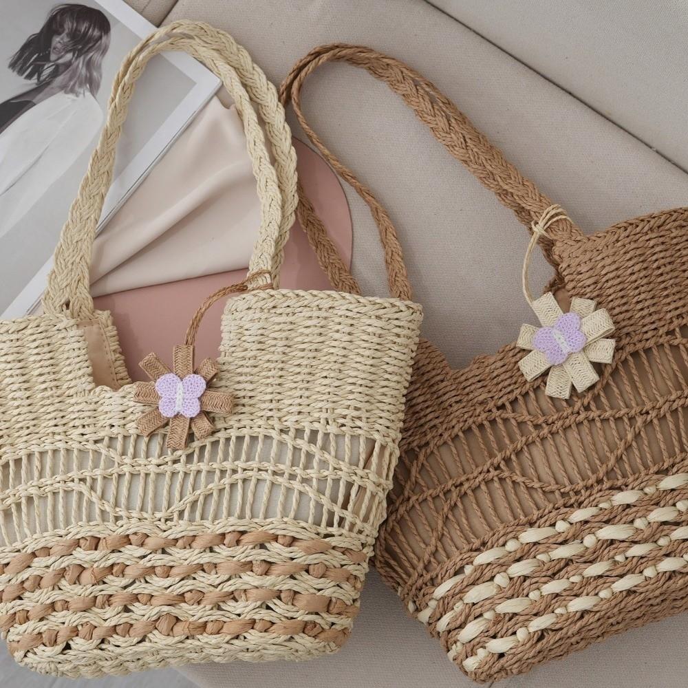 Large Capacity Straw Woven Bag Versatile Design Eco-Friendly Shoulder Beach Bag Straw Material Woven Texture Handwoven Bag Women