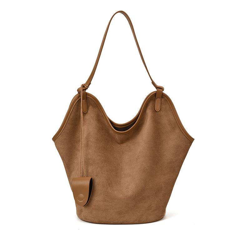 Suede Vegetable Basket Bag Women's 2025 New Large-capacity Retro Commuter Bucket Bag Shoulder Underarm Tote Bag