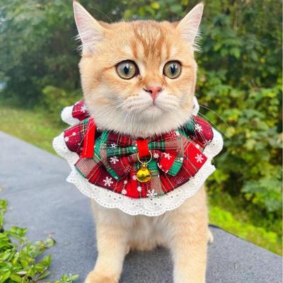 Plaid Lace Pet Holiday Bowtie Bib with Bell for Cats and Dogs