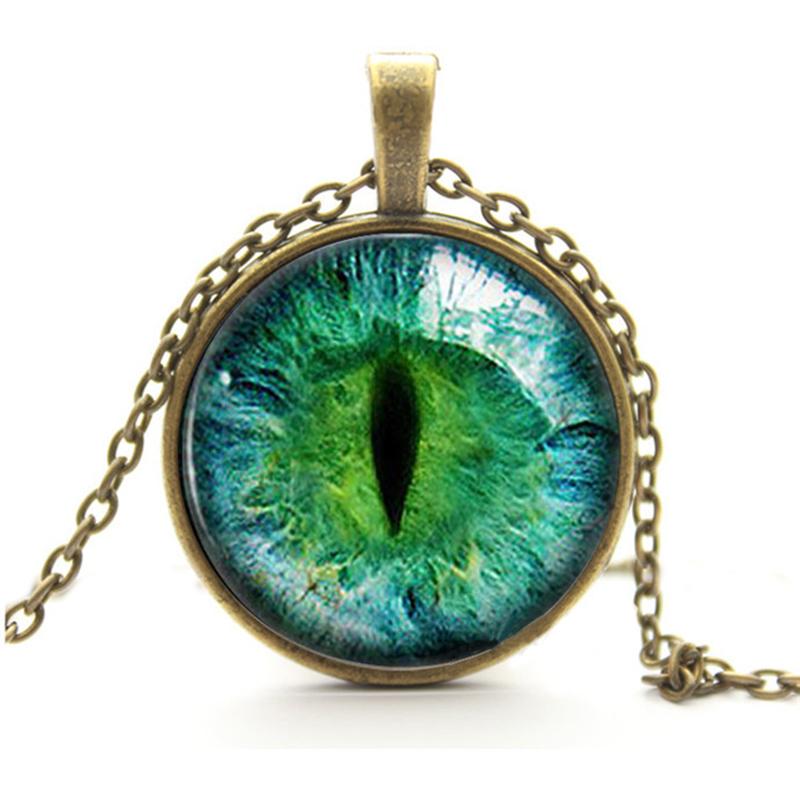 Vintage Jewelry Cat Eye Pendant Necklace Charm Rhinestone Chain Ethnic Necklace