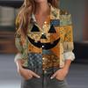 Women's Halloween Print Long Sleeve Button Down Shirt Casual Blouse