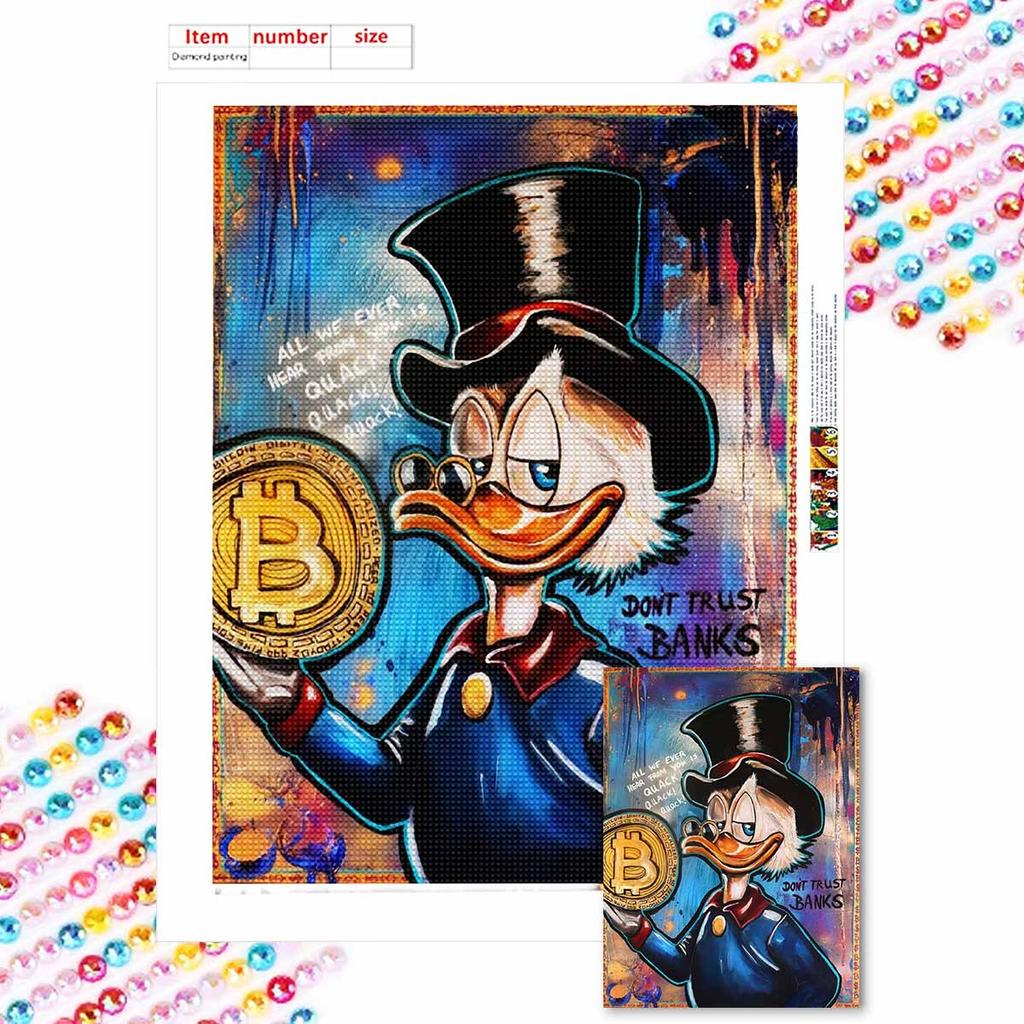 5D DIY Diamond Art Painting Kits for Adults, Donald Duck, A Financial Tycoon Full Round Crystal Diamond Kits for Beginner for Home Wall Decorate