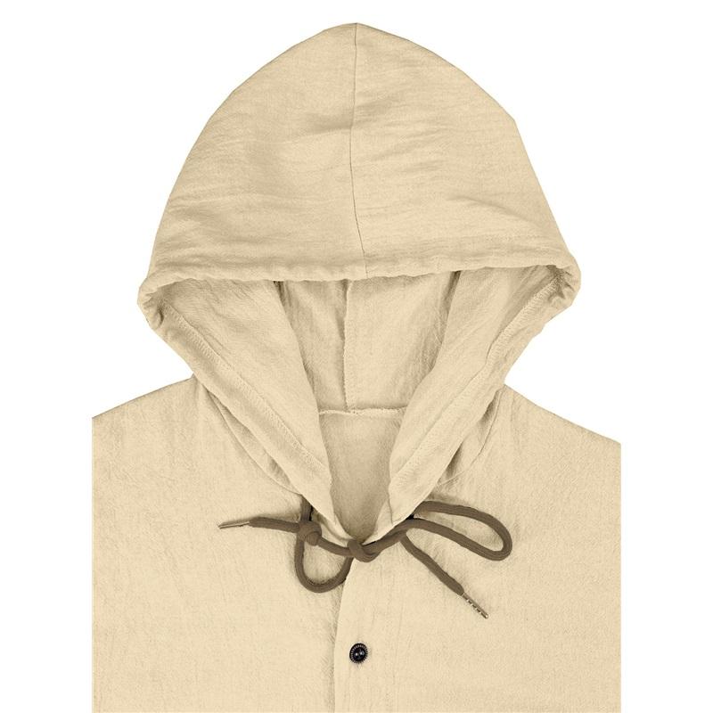 T-shirt con cappuccio estiva da uomo, nuova, tinta unita, cotone e lino, camicia casual a maniche lunghe da uomo, top da spiaggia