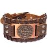 Vintage Viking Leather Bracelet With Compass Pendant Men Handmade Retro Style Adjustable Cuff Band