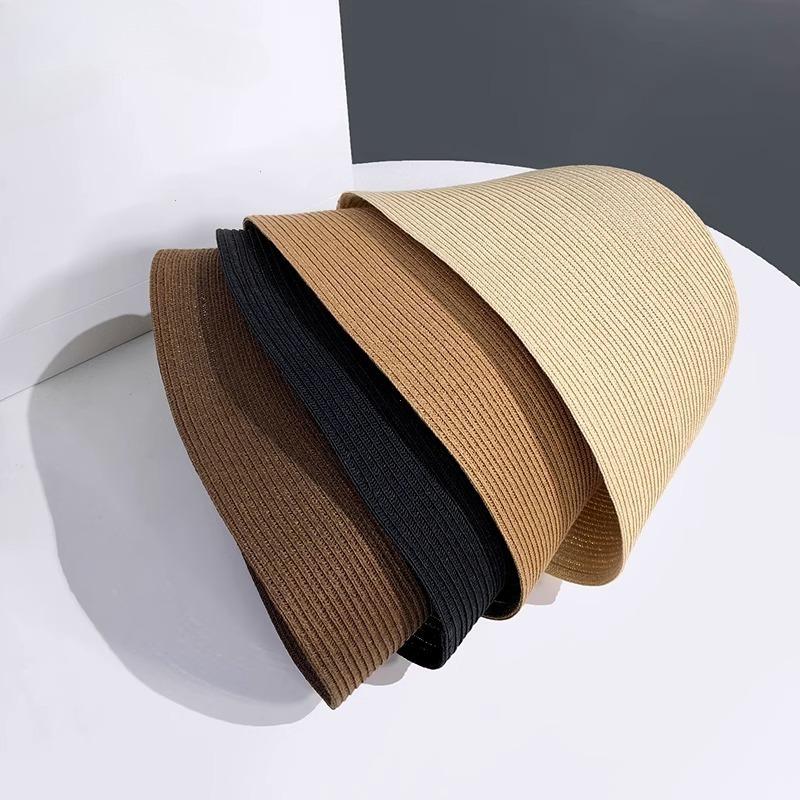 Ladies Summer All-match Shade Straw Hat Holiday Cool Hat Seaside Beach Fisherman Hat Foldable Japanese Bell-shaped Pot Femal
