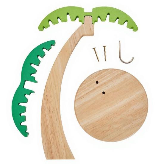 Solid Wood Banana Rack Wooden Hanger, Coconut Tree Shape, with Metal Hook, Fruit Display Stand Tropical Theme Stable Base Rack, for Kitchen Countertop