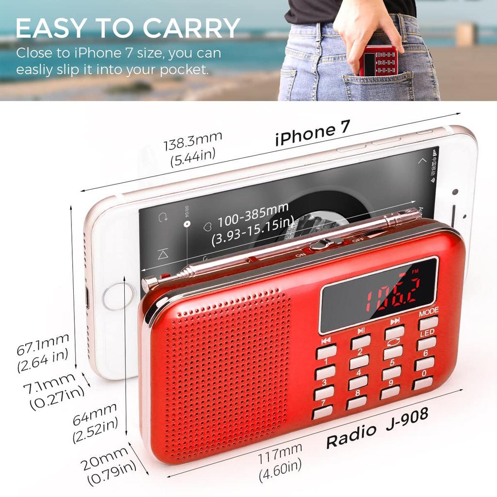 Tragbares Radio AM FM Radio Handheld Taschen-HIFI Stereo-Lautsprecher Wetter Radiosender Radios Digital Wiederaufladbar