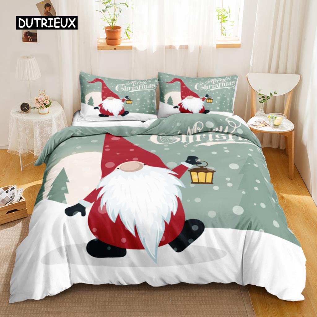 Christmas Duvet Cover Set Winter Polyester Bedding with Zipper Ties for All Season Double Queen King Size Holiday Decor