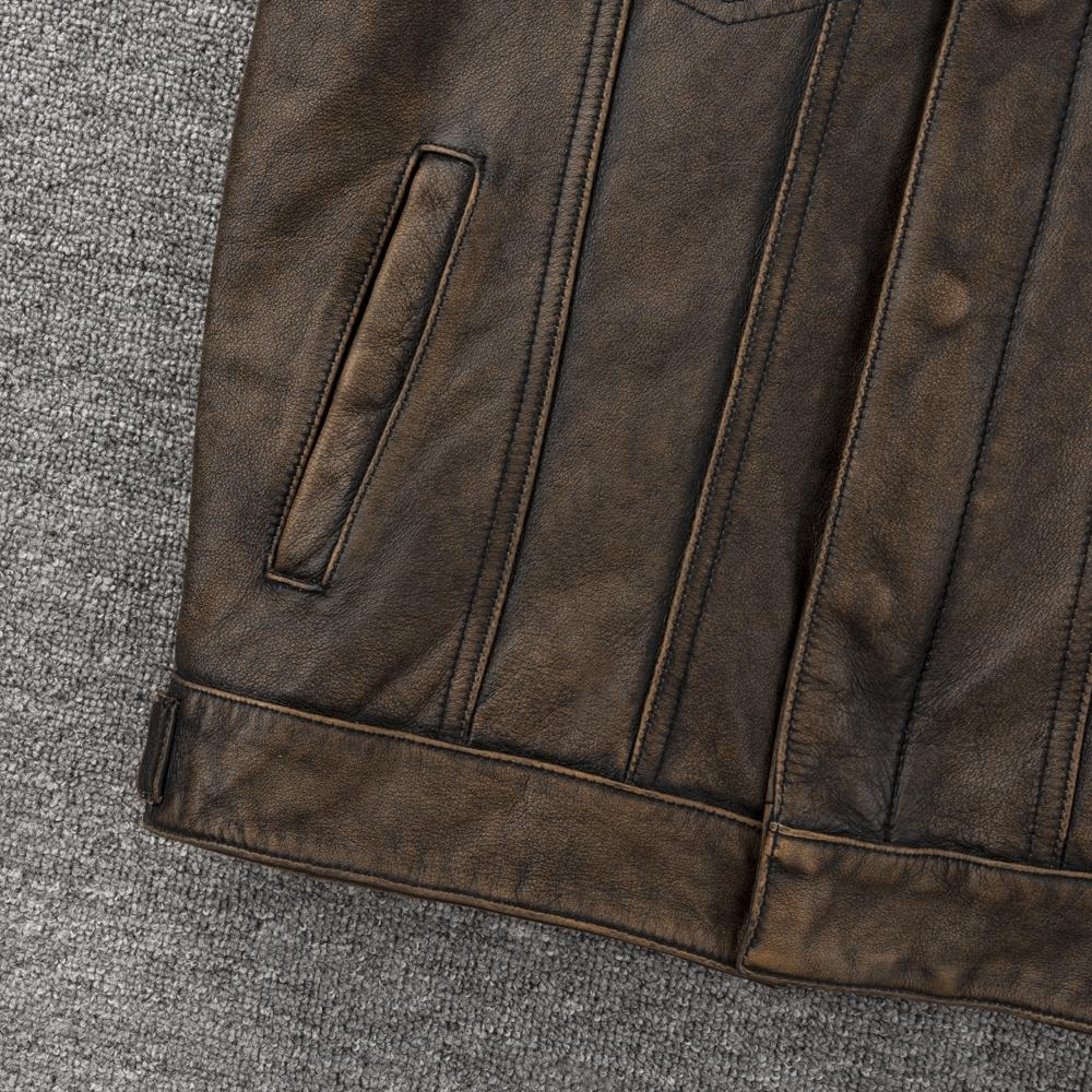 Vintage Motorcycle Vest Genuine Cow Leather Biker Vests Soft Slim Fit Men Genuine Leather Sleeveless Jacket Spring