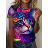 Summer New Women's 3D Digital Print T-shirt Loose Casual Round Neck Short-sleeved Creative Animal Print Top Y2K Streetwear