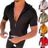 Fashion Men's Short Sleeved One-piece Hat Zipper Drawstring Solid Color T-shirt