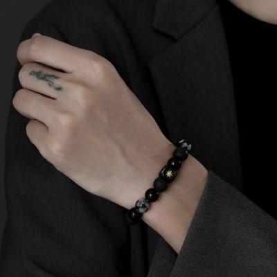 Bracelet Couples Distance Black Agate Alabaster Stone Beaded Yoga Bracelets for Men Women Elastic Rope Jewelry