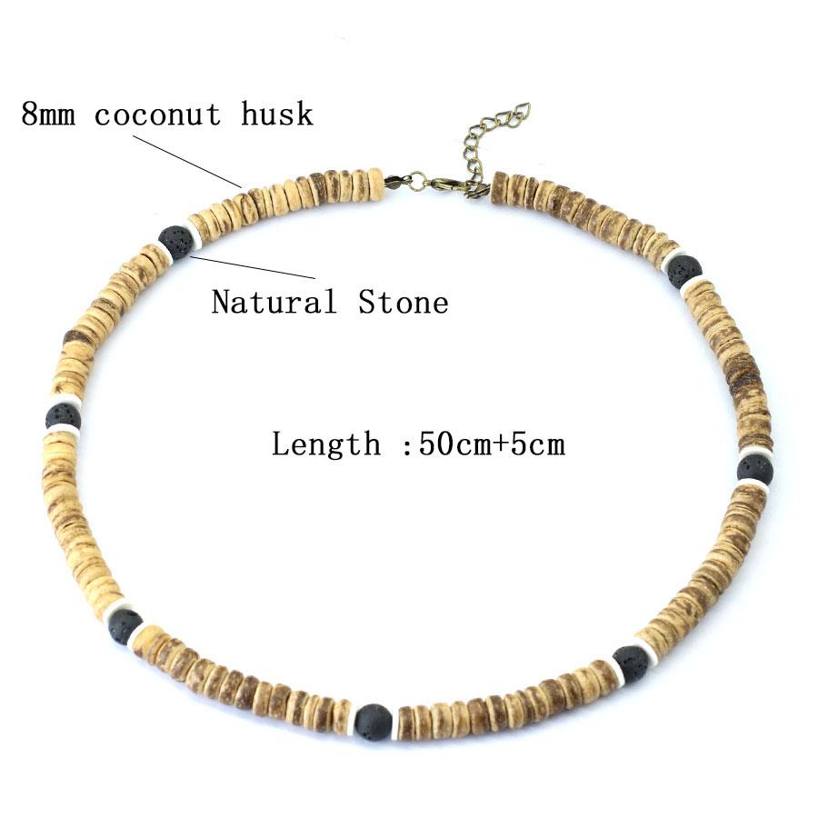 Módní pánský náhrdelník Přírodní kokosová skořápka Dřevěný límec 19 palců Choker Colar Tygří oko Howlitový kámen Collana Dárek pro něj