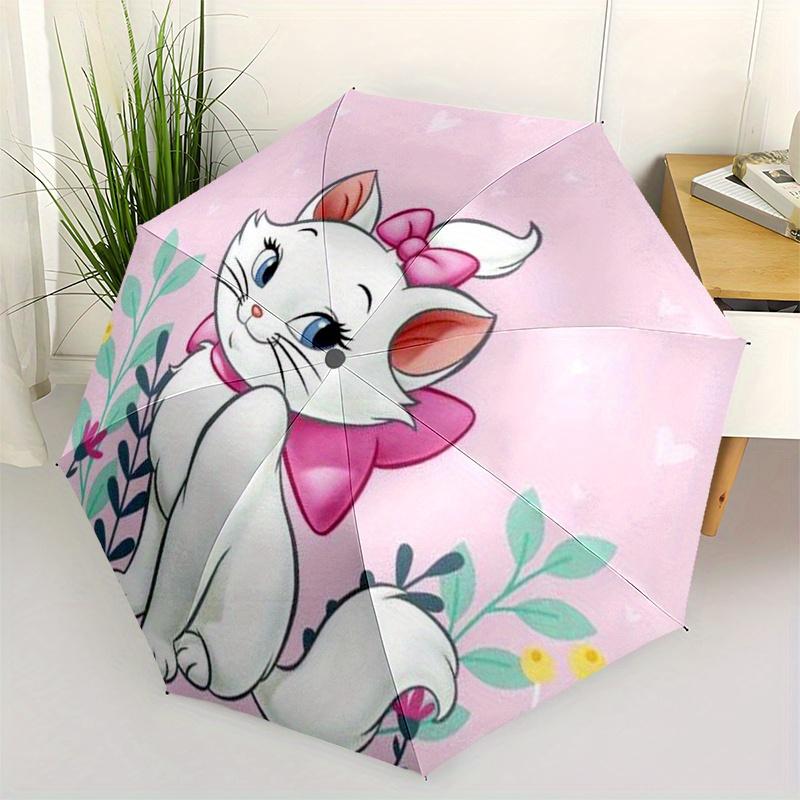 Disney Aristocats,Marie,Bow Manual Opening and Closing Umbrella - 8-Rib Reinforced Folding Design, Lightweight and Portable, Suitable for Da