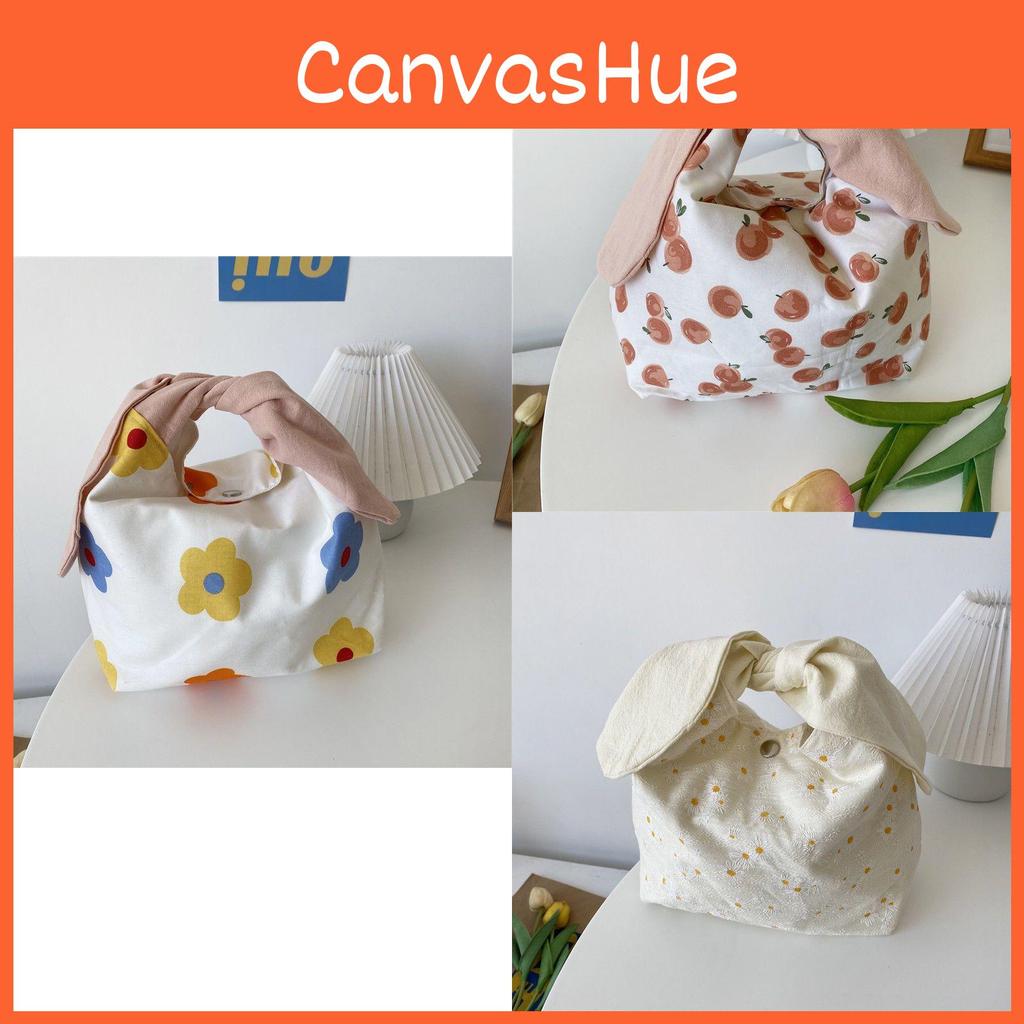 Ins Style Bento Bag With Rabbit Ears Japanese Lunch Box Tote For Picnics And Camps Floral Print