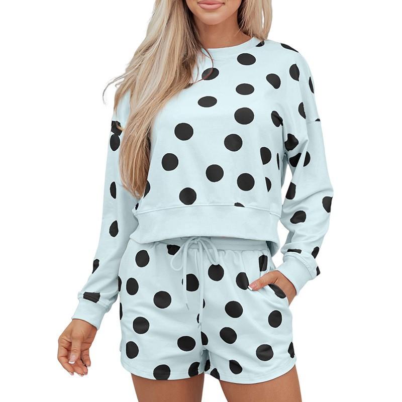 Womens Polka Dot Print Casual Two-Piece Set Loose Fit Hoodie Long Pants Winter Outfit