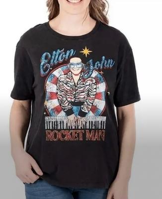 Koszulkka Elton John Damska L Czarny Wycierany Oversize Dżety Rocket Man NOWA