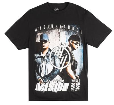 Wisin & Yandel Black 100% Cotton T-shirt Mens Tees Top – Official 2022 Mision World Tour Concert Merch