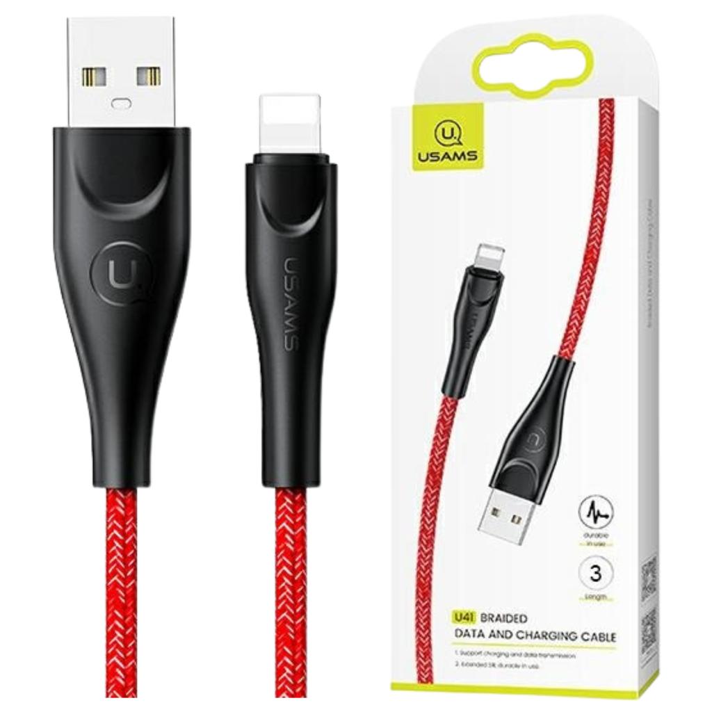 Usams Kabel Pleciony U41 Lightning 3M2A Czerwony/Red Sj397Usb02 (Us-Sj397) Fast Charge