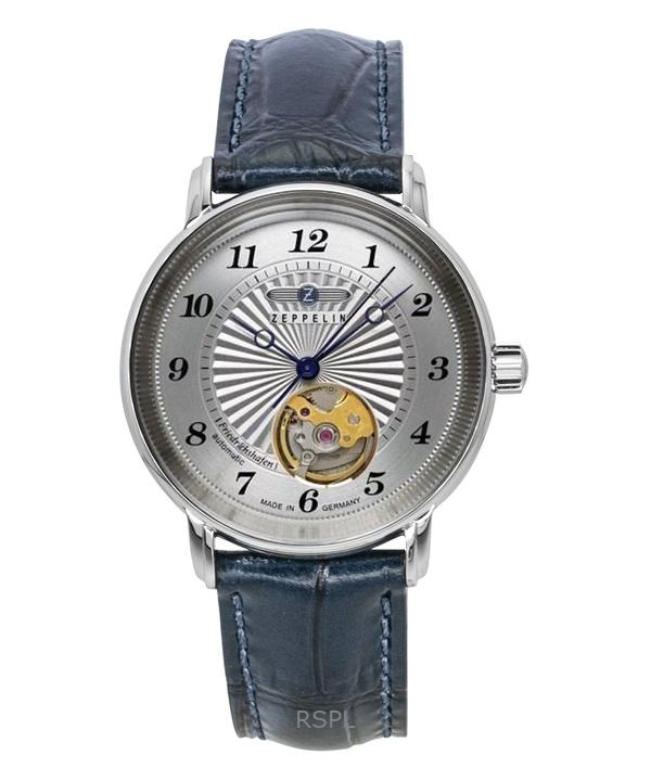 

Zeppelin Friedrichshafen Leather Strap Open Heart Silver Dial Automatic 85671 Men s Watch срібний