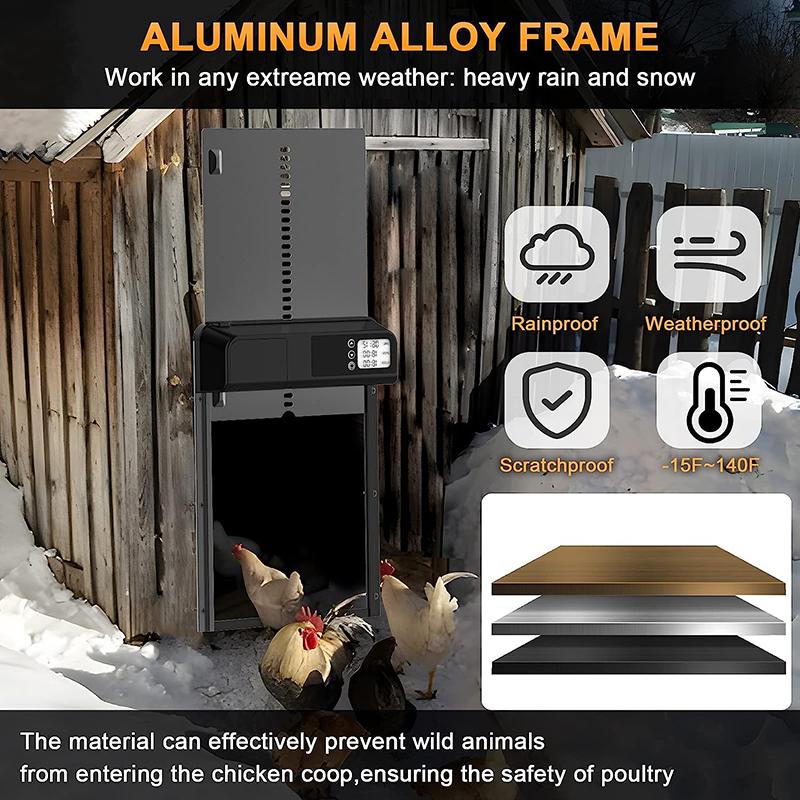 Automatic Chicken Coop Door Opener with Timer Seting & LCD Screen Anti-Pinch Design Full Aluminum Door for Chicken House