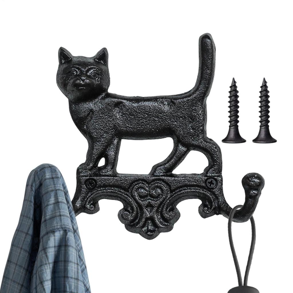 Retro Cat Wall Hook Cute Vintage Iron Holder Decorative Double Wall Hooks Cute Animal Key Hanger For Hat Coat Bag Purse