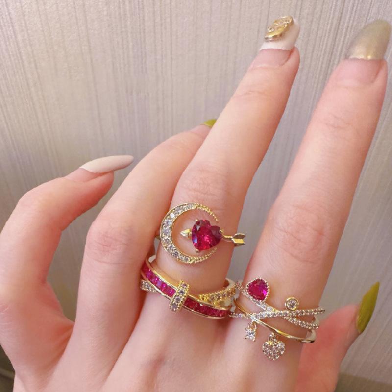 Geometric Pink Eyecatching Diamond Ring For Women Adjustable Trendy And Accessory Stylish
