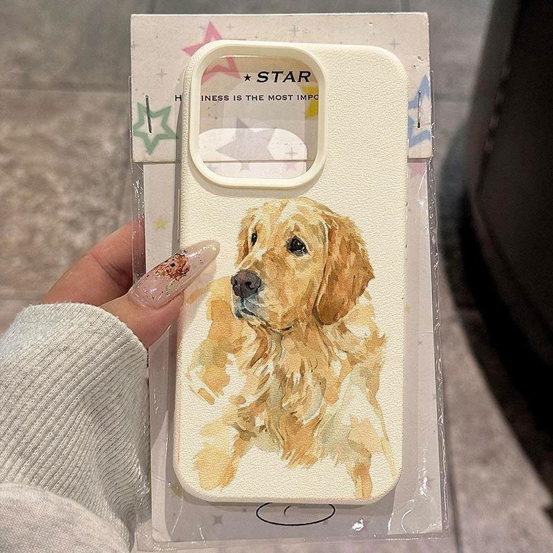 1Pc Golden Retriever Lychee Pattern Phone Case, Shockproof Protective Cover for iPhone 17, 16, 15, Plus, Pro, Max Series - Suitable for Gifting