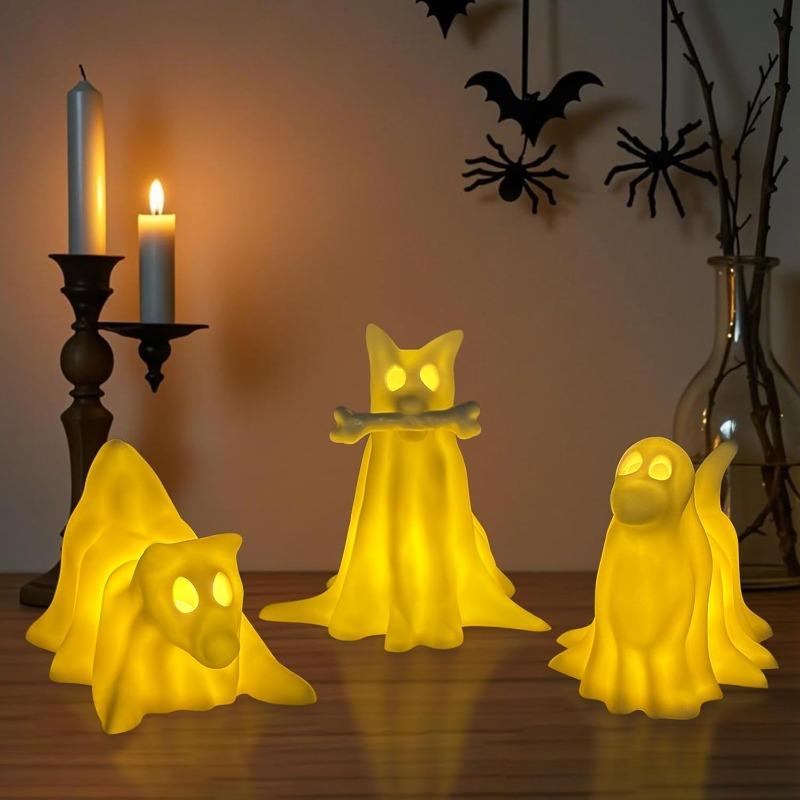 Svítící duch pes Halloween,Duchové psi s LED nočními světly,Halloweenské duchové noční světlo domácí dekorace,Sada duchů psů kancelářský stůl podzimní dekorace