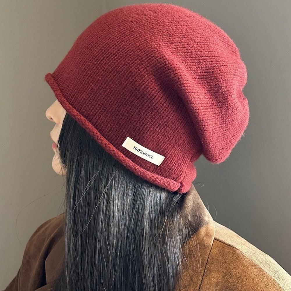 55-58CM Ear Protection Hat Ear Protection Winter Vintage Cap Wool Knit Slouchy Beanie  Women