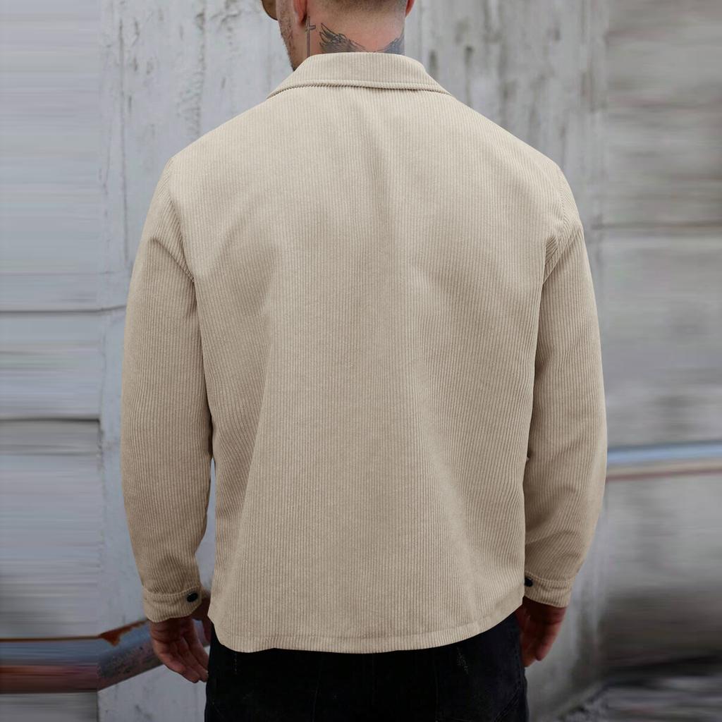 Men's Corduroy Button Down Shirts Casual Long Sleeve Shacket Jacket With Flap Pockets