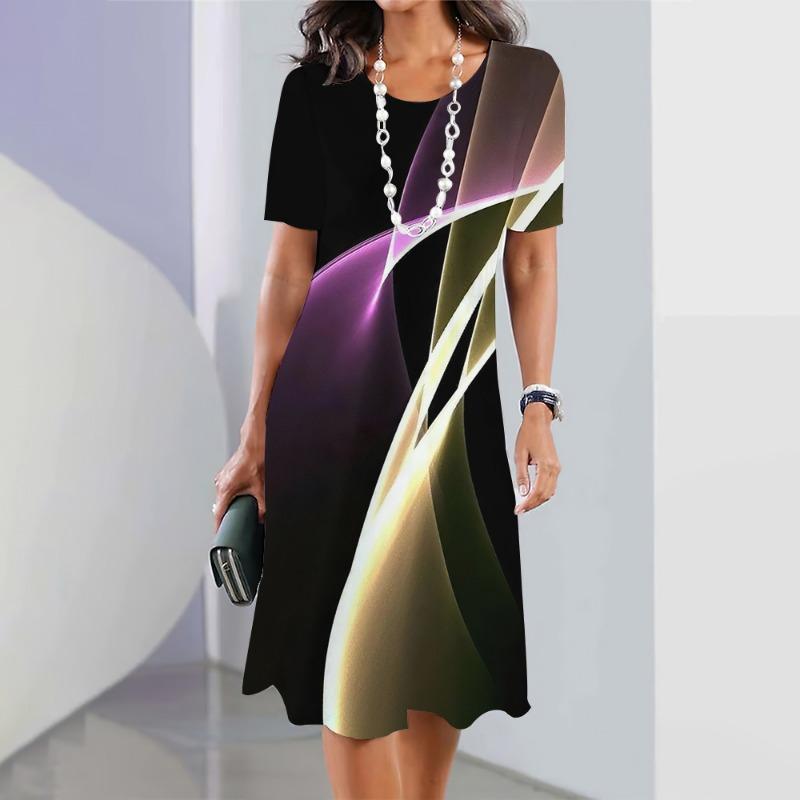 

2024 Новые женские платья в полоску с принтом Летнее элегантное платье Женские платья с коротким рукавом Модная одежда больших размеров 8XL